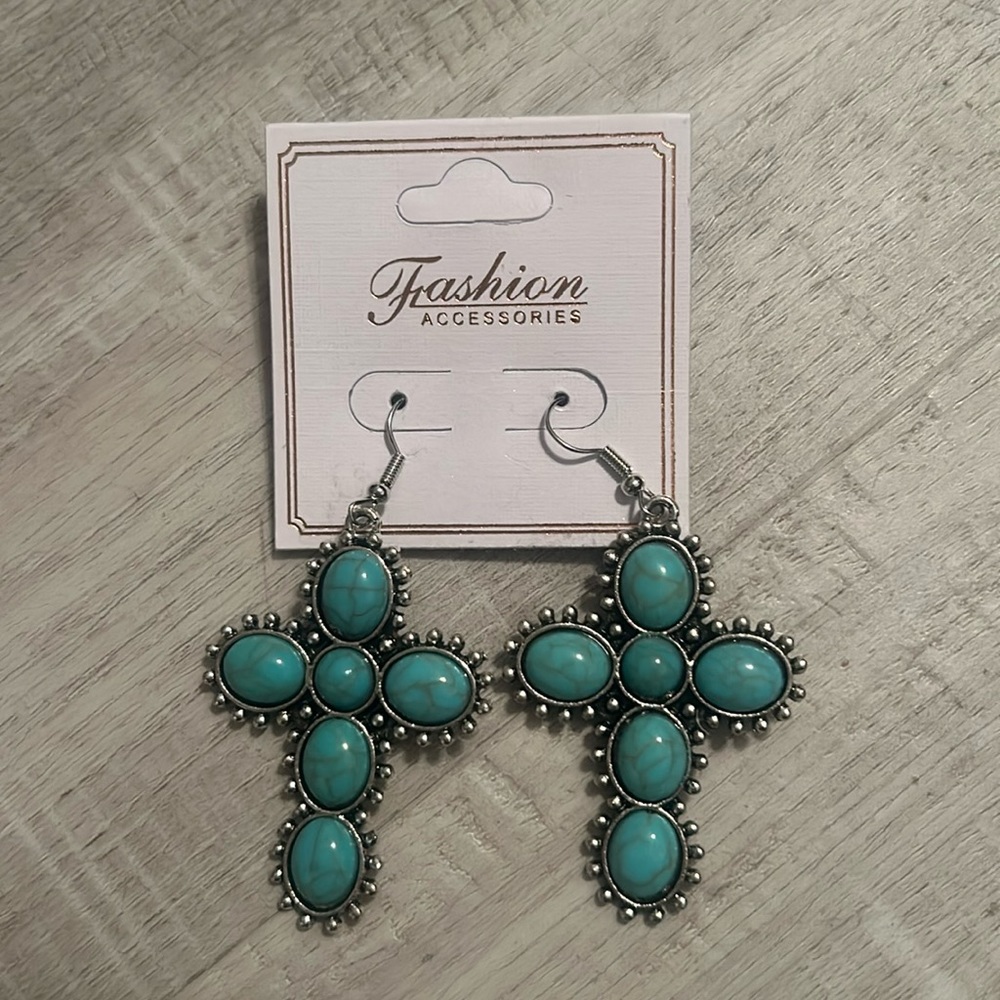 New Boutique Turquoise Cross Earrings